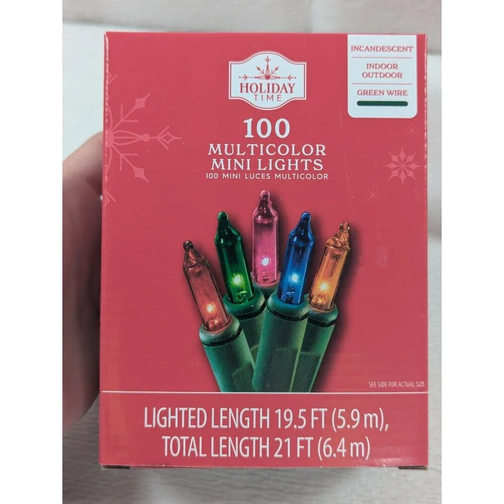 x2 Holiday Time - Multicolor - 100 Mini Lights - Green Wire - 19.5 Ft - 2 pack